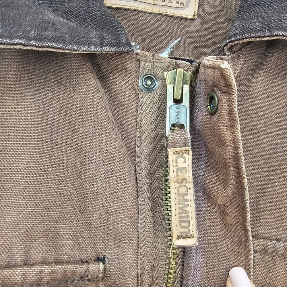 C.E. Schmidt Workwear Jacket Brown Duck Canvas L Fleece Lined Chore Ranch Barn